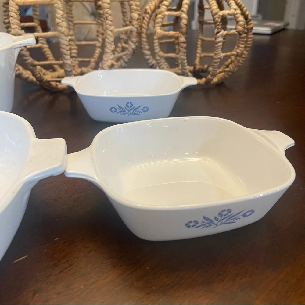 VINTAGE CORNING WARE White Blue Casserole Dishes